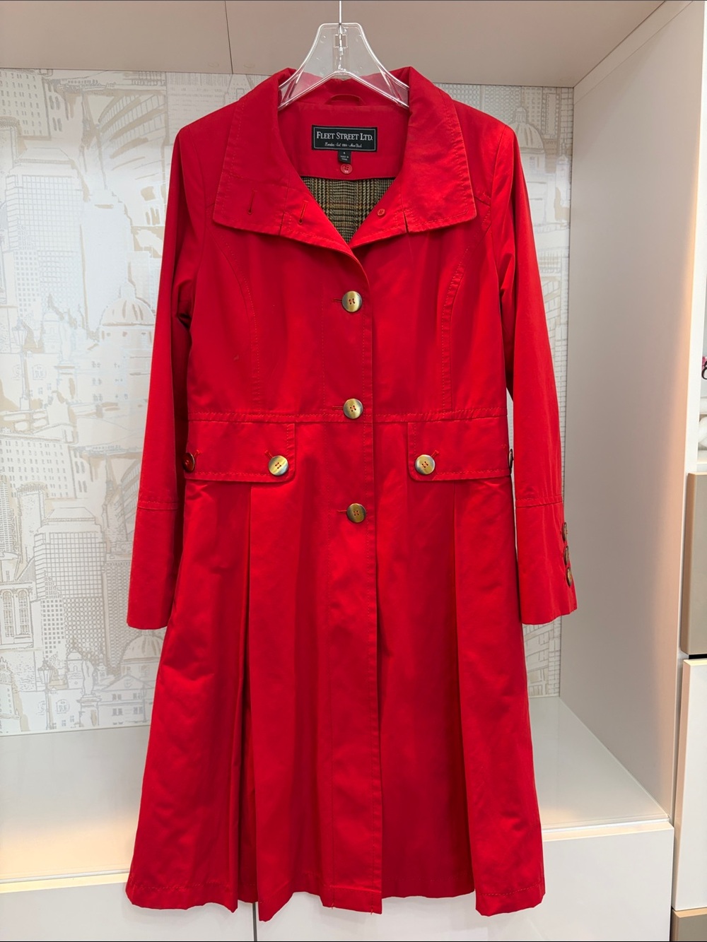Fleet Street Ltd. Red Long Trench Coat with Button Front